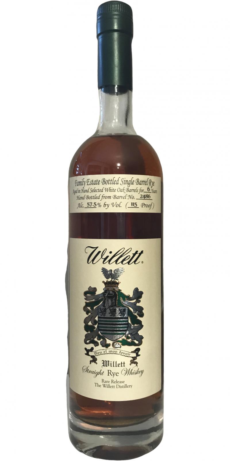 Willett Family Estate Single Barrel Rye 6 Year Old 2019 Release (Cask #2486) Rye Whiskey