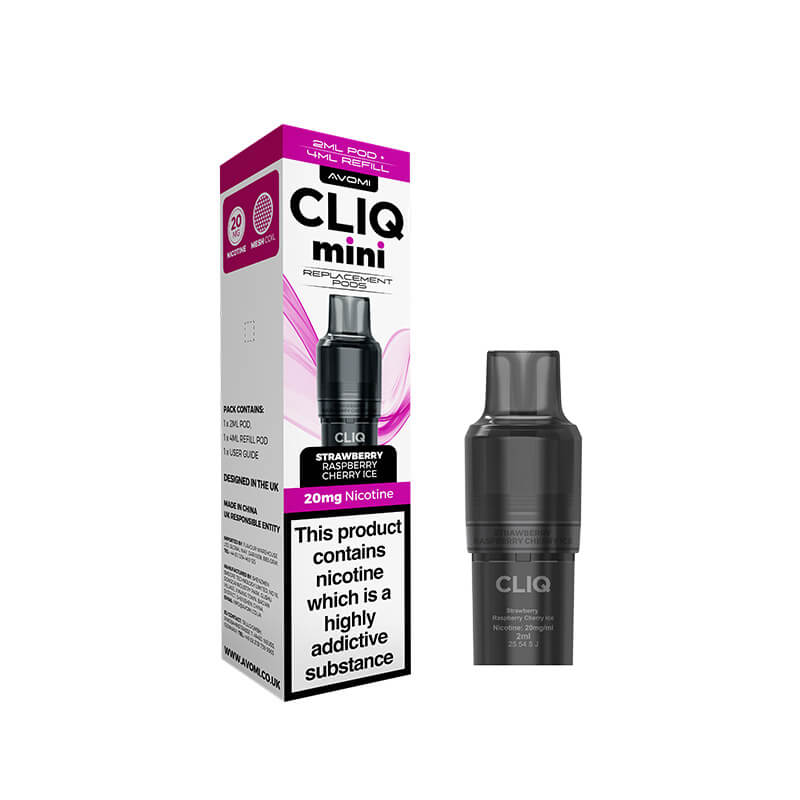 Avomi CLIQ Mini Prefilled Vape Pod + Refill - Strawberry Raspberry Cherry Ice