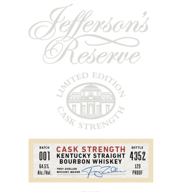 Jefferson’s Reserve Limited Edition Cask Strength Bourbon Whiskey