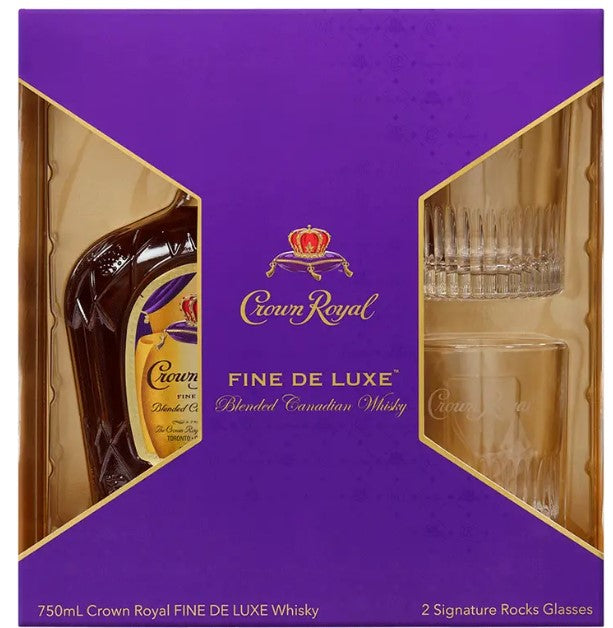 Buy 1 Get 1 Free - Crown Royal Fine De Luxe Blended Canadian Whiskey Two Glass Cup Gift Set