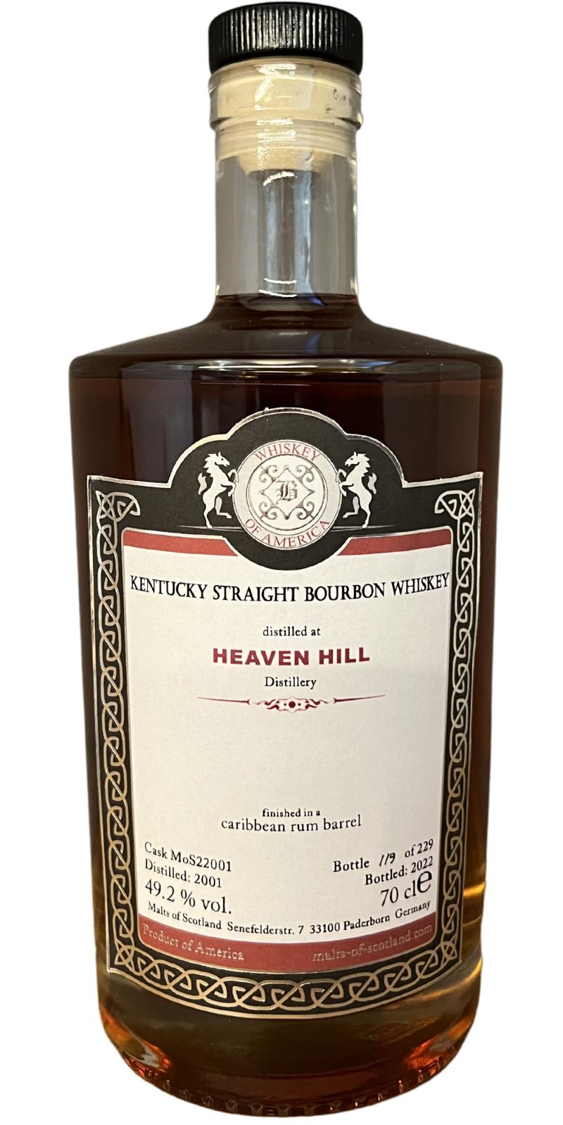 Heaven Hill 2001-2022 Cask MoS 22001 Caribbean Rum Barrel Finish Kentucky Straight Bourbon Whiskey | 700ML