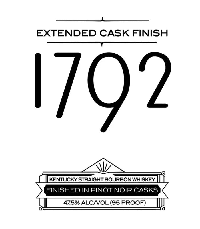 1792 bourbon whiskey label with extended cask finish details on a white background