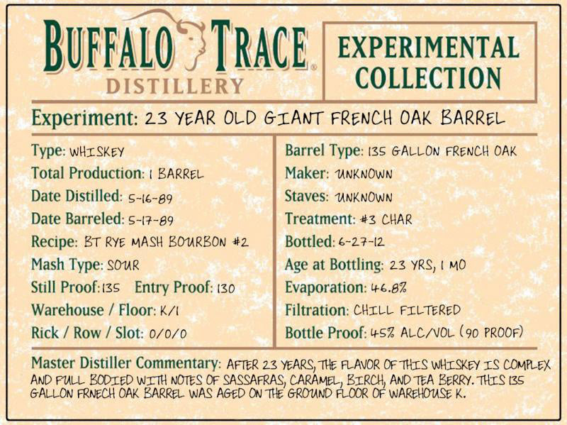 Buy 1 Get 1 Free - Buffalo Trace Experimental Collection | 23 Year Old Giant French Oak Barrel (2 of 2)