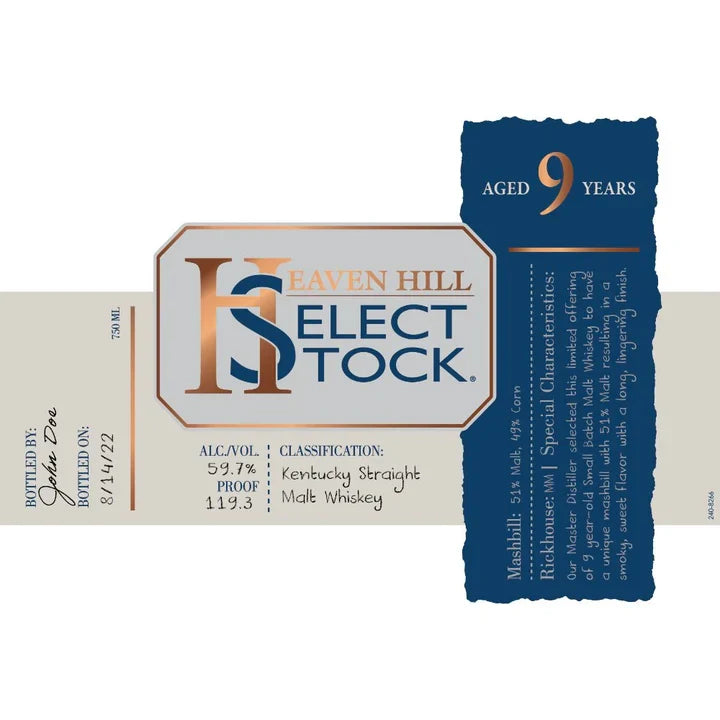 Heaven Hill Select Stock 9 Year Old Malt Straight Bourbon Whiskey