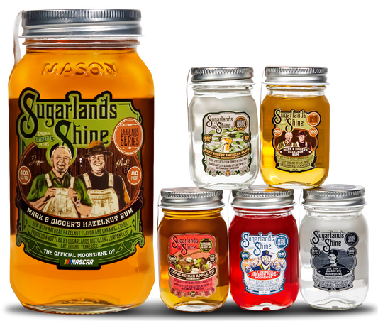Sugarlands Shine Mini Jar Gift Sampling Set (5) with Mark & Diggers Hazelnut Rum 750ml